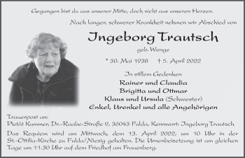 Traueranzeige von Ingeborg Trautsch von FZ