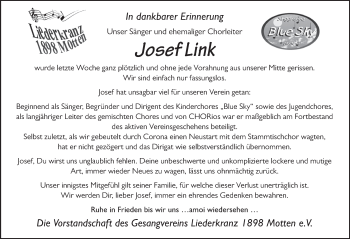 Traueranzeige von Josef Link von FZ