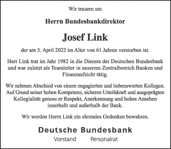 Traueranzeige von Josef Link von FZ
