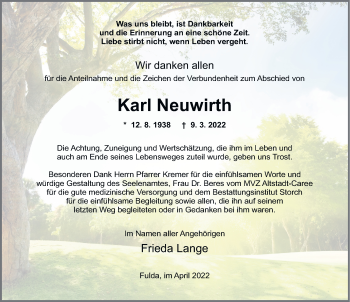 Traueranzeige von Karl Neuwirth von FZ