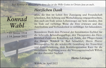Traueranzeige von Konrad Wahl von FZ