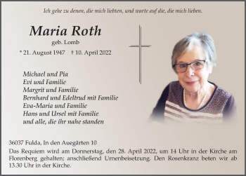 Traueranzeige von Maria Roth von FZ