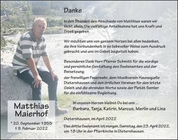 Traueranzeige von Matthias Maierhof von FZ