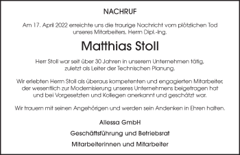 Traueranzeige von Matthias Stoll von FZ