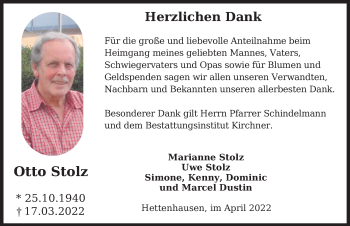 Traueranzeige von Otto Stolz von FZ