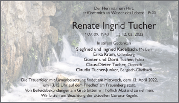 Traueranzeige von Renate Ingrid Tucher von FZ