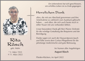 Traueranzeige von Rita Räsch von FZ