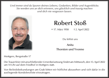 Traueranzeige von Robert Stoß von FZ