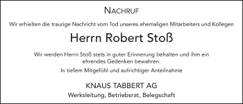 Traueranzeige von Robert Stoß von FZ