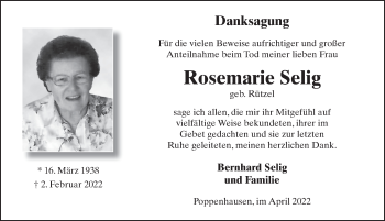 Traueranzeige von Rosemarie Selig von FZ