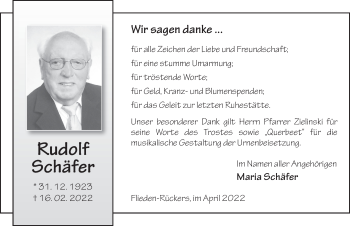 Traueranzeige von Rudolf Schäfer von FZ