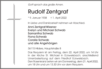 Traueranzeige von Rudolf Zentgraf von FZ