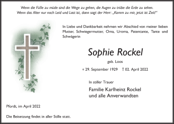 Traueranzeige von Sophie Rockel von FZ