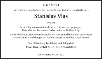 Traueranzeige von Stanislav Vlas von FZ