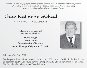 Traueranzeige von Theo Raimund Schad von FZ