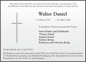 Traueranzeige von Walter Daniel von FZ