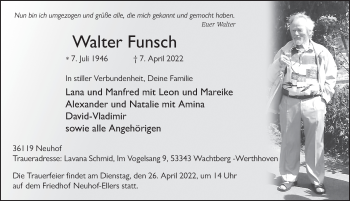 Traueranzeige von Walter Funsch von FZ