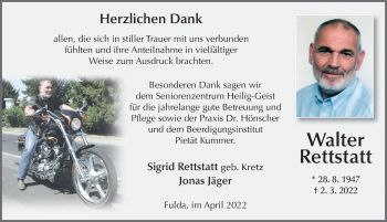 Traueranzeige von Walter Rettstatt von FZ