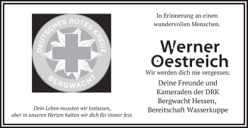 Traueranzeige von Werner Oestreich von FZ