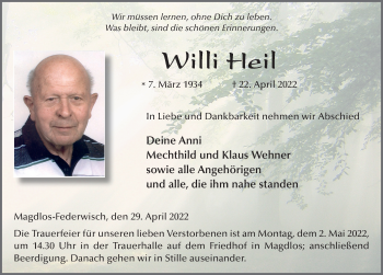 Traueranzeige von Willi Heil von FZ