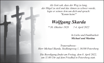 Traueranzeige von Wolfgang Skarda von FZ