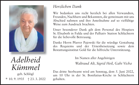 Traueranzeige von Adelheid Kümmel von FZ