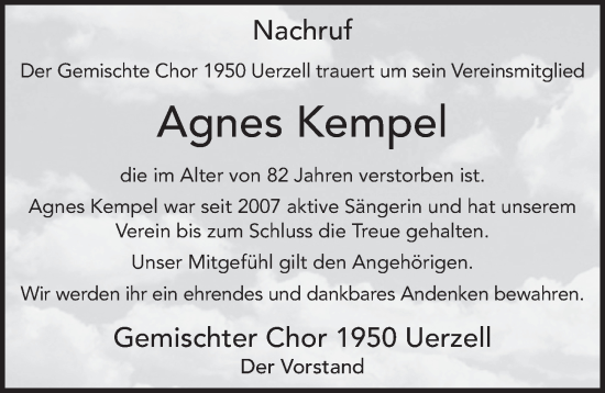 Traueranzeige von Agnes Kempel von FZ
