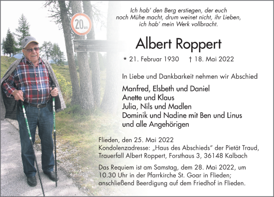 Traueranzeige von Albert Roppert von FZ