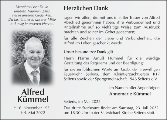 Traueranzeige von Alfred Kümmel von FZ