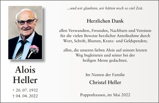 Traueranzeige von Alois Heller von FZ