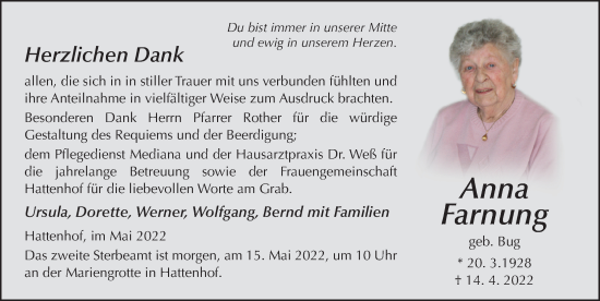 Traueranzeige von Anna Farnung von FZ