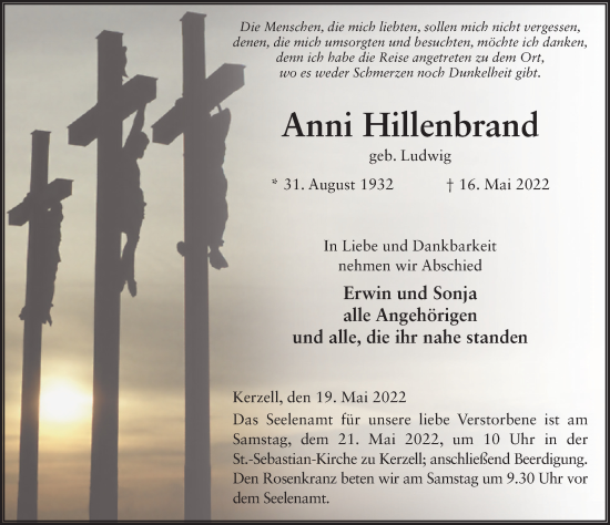 Traueranzeige von Anni Hillenbrand von FZ