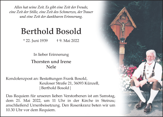 Traueranzeige von Berthold Bosold von FZ