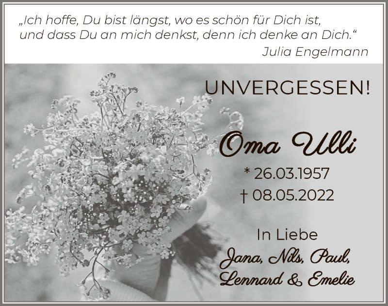  Traueranzeige für Ulrike Weber vom 19.05.2022 aus FZ