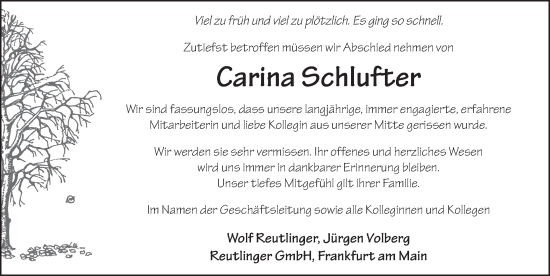 Traueranzeige von Carina Schlufter von FZ