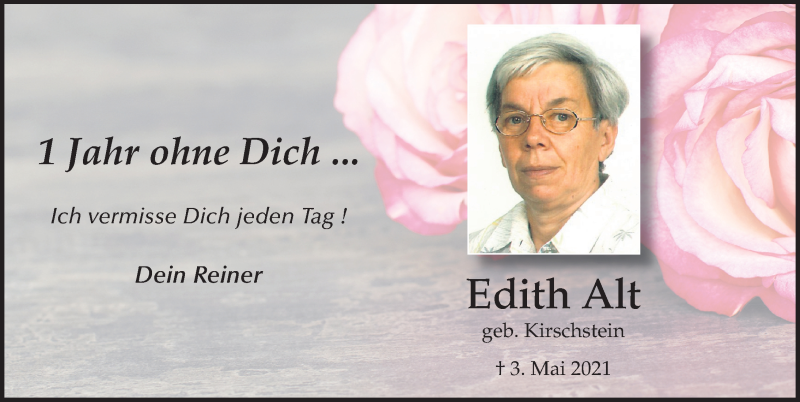  Traueranzeige für Edith Alt vom 03.05.2022 aus FZ