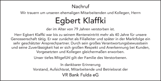 Traueranzeige von Egbert Klaffki von FZ