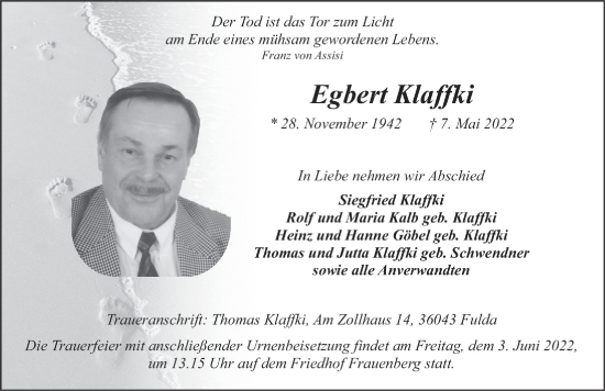 Traueranzeige von Egbert Klaffki von FZ