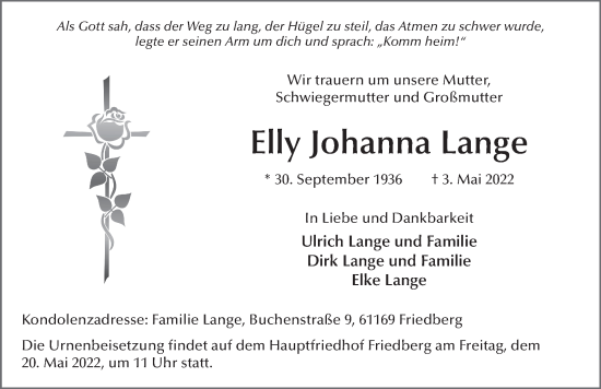 Traueranzeige von Elly Johanna Lange von FZ