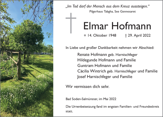 Traueranzeige von Elmar Hofmann von FZ