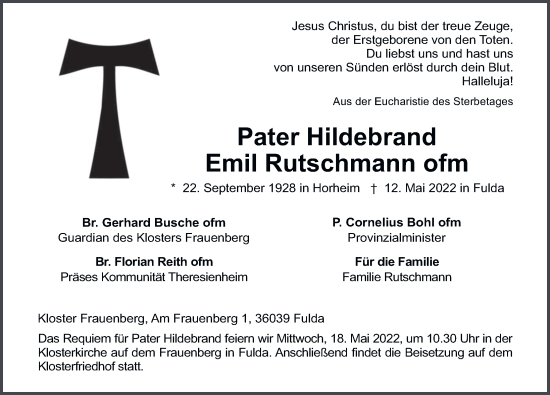 Traueranzeige von Emil Rutschmann von FZ