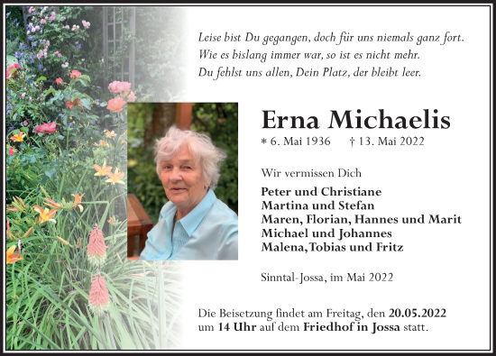 Traueranzeige von Erna Michaelis von FZ