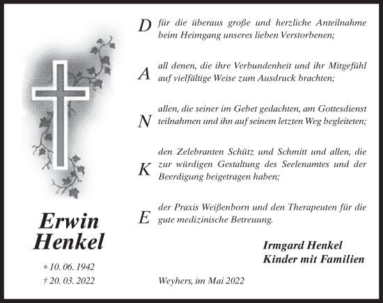 Traueranzeige von Erwin Henkel von FZ