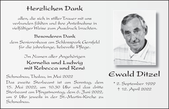 Traueranzeige von Ewald Ditzel von FZ