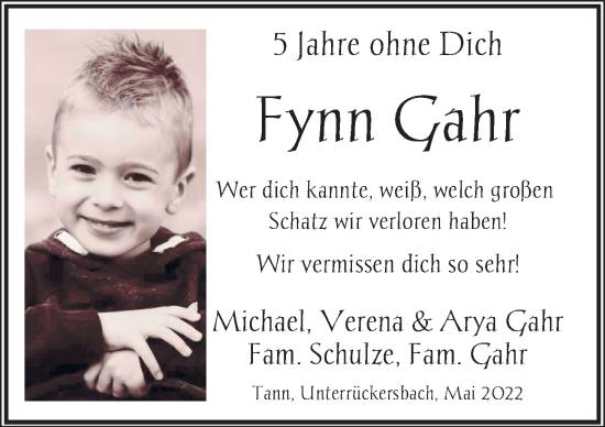 Traueranzeige von Fynn Gahr von FZ
