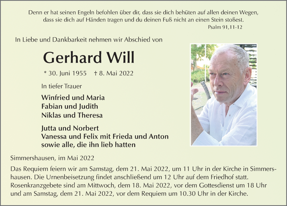  Traueranzeige für Gerhard Will vom 17.05.2022 aus FZ
