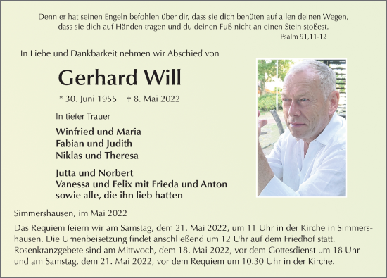 Traueranzeige von Gerhard Will von FZ