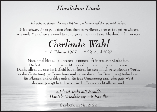 Traueranzeige von Gerlinde Wahl von FZ