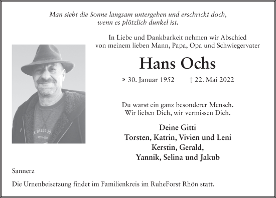 Traueranzeige von Hans Ochs von FZ