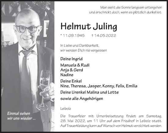 Traueranzeige von Helmut Juling von FZ